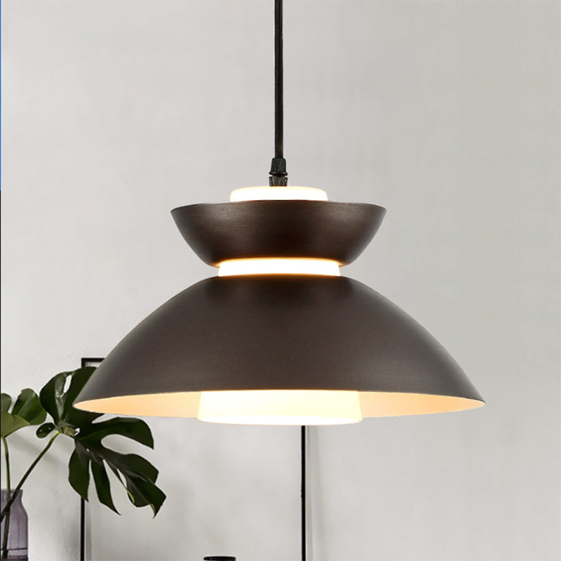 Luce a ciondolo a ciondolo di ferro semplice 1 lampadina lampada a sospensione nera/caffè con tonalità di vetro opaco interno