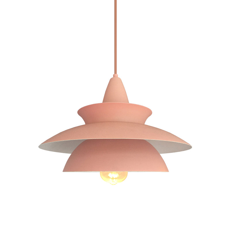 Macaron 3 Layers Iron Hanging Light 1-Light Pendant Ceiling Lamp in Pink over Table