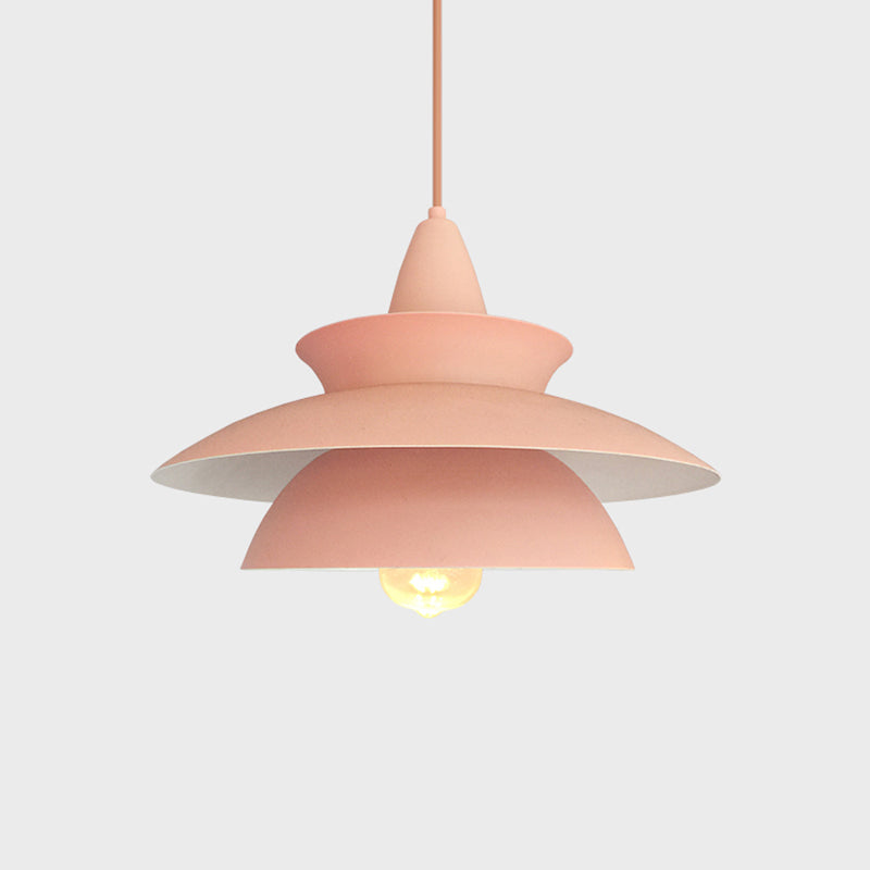 Macaron 3 Layers Iron Hanging Light 1-Light Pendant Ceiling Lamp in Pink over Table