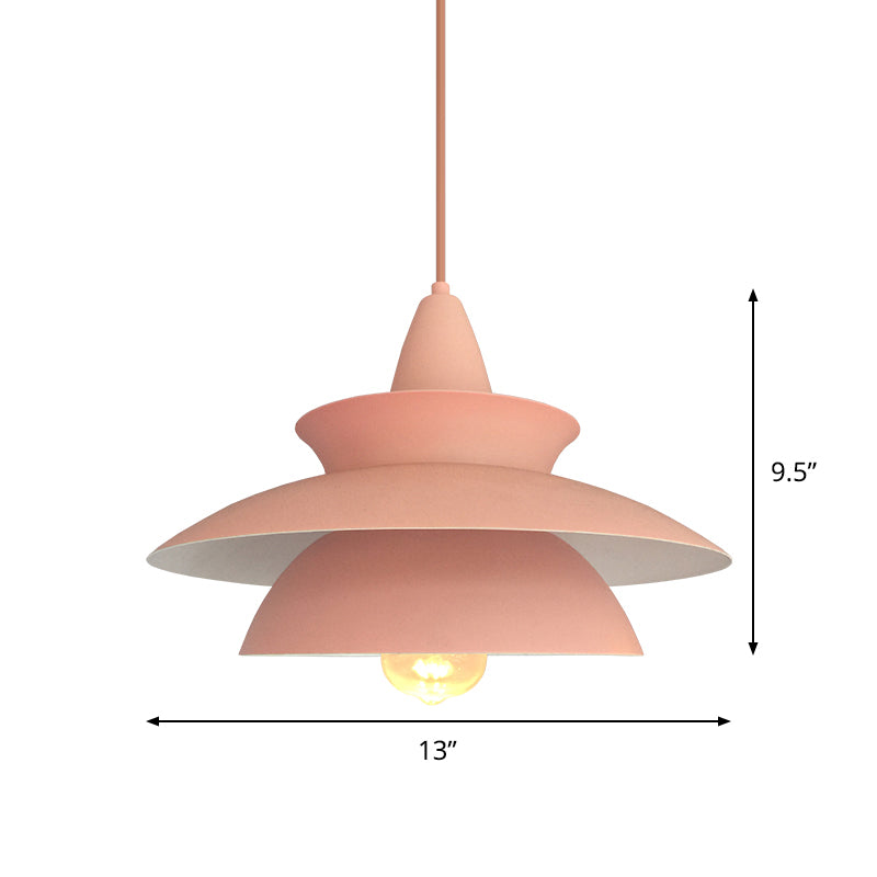 Macaron 3 Layers Iron Hanging Light 1-Light Pendant Ceiling Lamp in Pink over Table