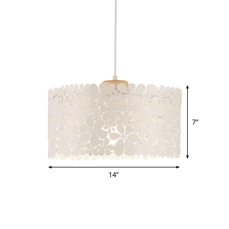 Cutout Petals Drum Iron Pendant Lamp Modern 1 Head White Hanging Ceiling Light for Dining Room