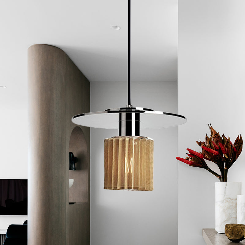 Designer 1 kit luce a sospensione leggera vetro a costola cromata lampada a soffitto a tamburo con top piatto