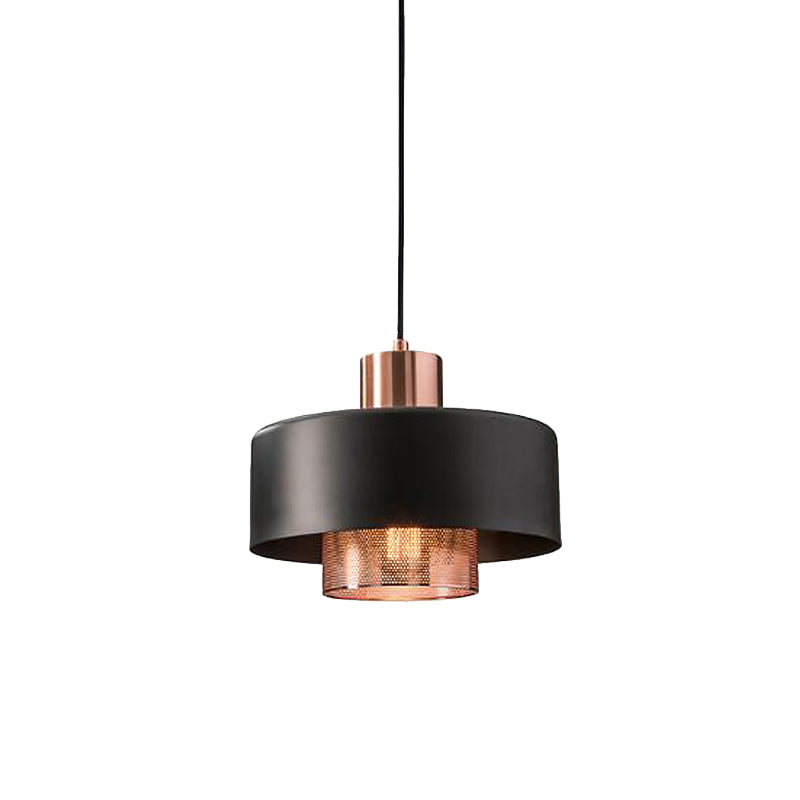 METALE DUPPO COSSE PENDULUM PENDULUM LIGHTURA MID CENTURO 1 Bulbo Black e Rose Gold sospeso con schermo di rete all'interno
