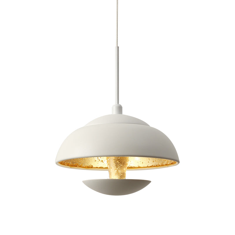 Nordic Bowled Iron Pendant Lamp LED Hanging Light Fixture in Black/White and Gold Inner over Table