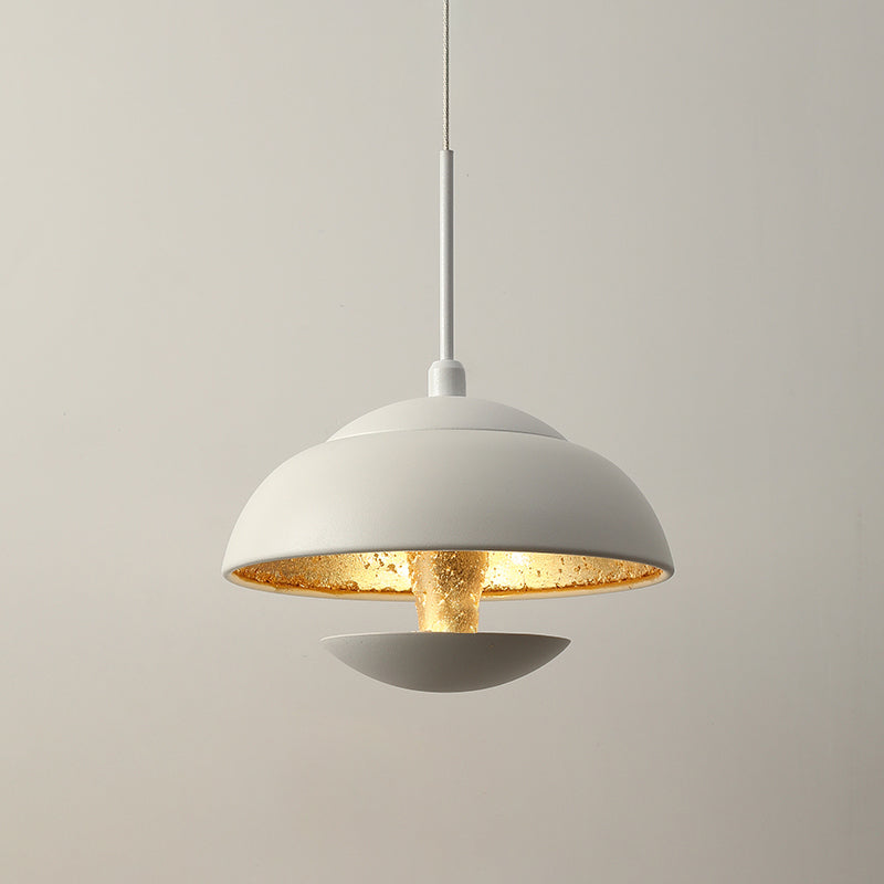 Nordic Bowled Iron Pendant Lamp LED Hanging Light Fixture in Black/White and Gold Inner over Table