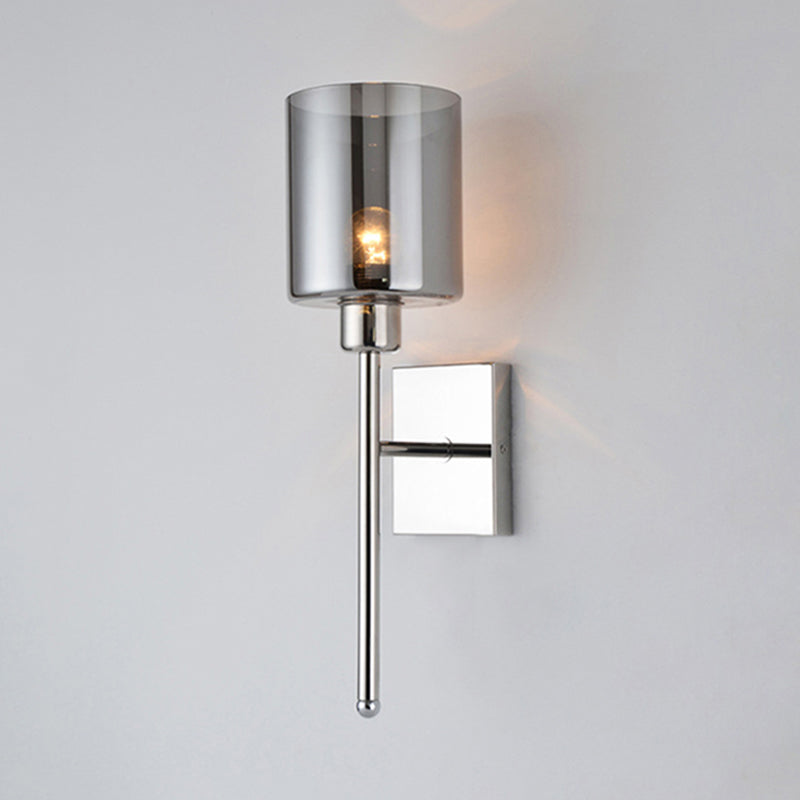 Beige/Chrome Cylindrical Sconce Modern 1 Light Smoke/Clear Glass Wall Mount Light with Switch/No Switch/Cable Switch