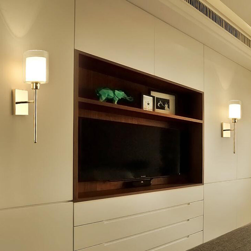 Beige/Chrome Cylindrical Sconce Modern 1 Light Smoke/Clear Glass Wall Mount Light with Switch/No Switch/Cable Switch