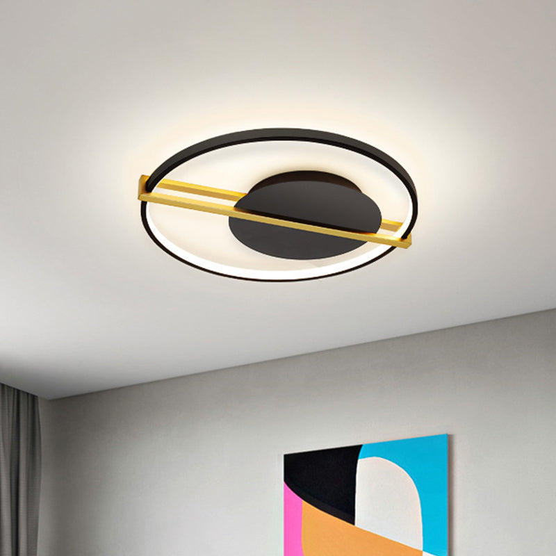Minimalist LED Flush Mount Lighting Acrylic Black/White Circular Thin Ceiling Light with Gold Hoop Guard