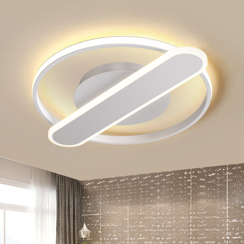 Acrylic Thin Loop LED Ceiling Lamp Modern Black/White/Gold Flush Mount Recessed Lighting with Oblong Cross Bar, 16.5"/20.5" Width
