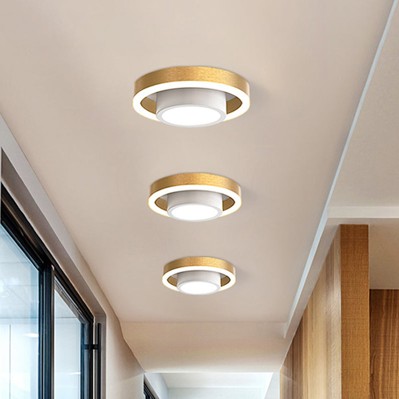 Double cerceau petit plafond acrylique affleurant nordique noir/café/or LED éclairage encastré pour couloir