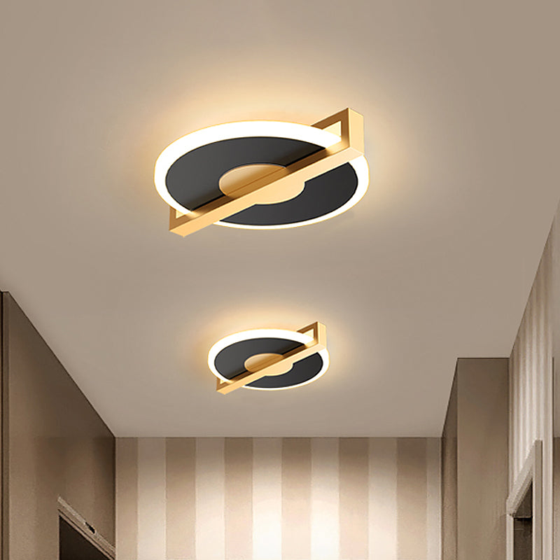 Small Disk Thin Flush Light Fixture Retro Style Metal Black/White and Gold LED Close to Ceiling Lamp
