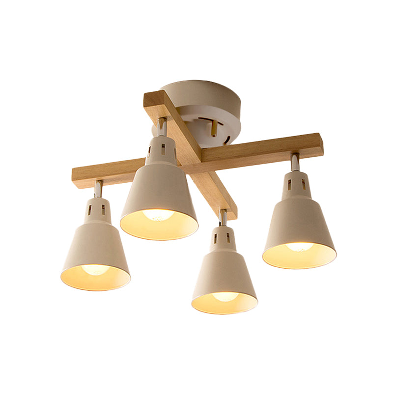 Lodge Tapered Rotatable Deckenbehandlung 4-Licht-Eisen-Halbblütenhalterung in Schwarz/Weiß mit Querholzarm