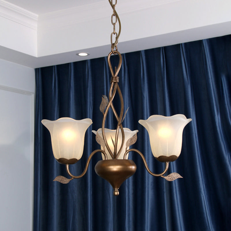 Koffie 3/6/8 bollen kroonluchter lamp vintage matglas bloesem hangend plafondlicht met bladdecoratie