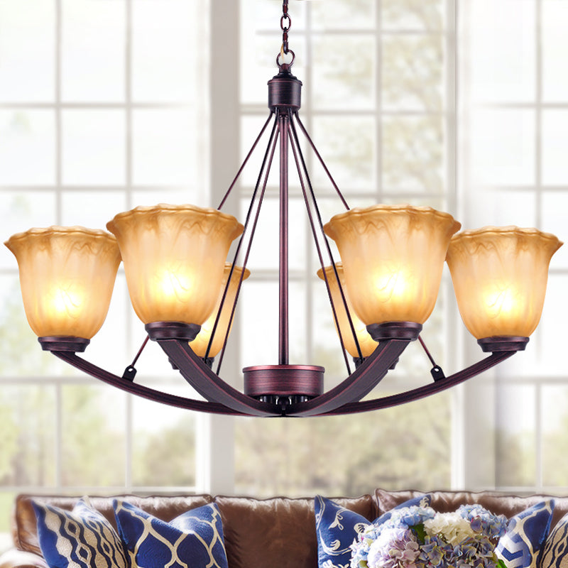 Antieke bel kroonluchter hanglamp 6/8 bollen matglashanglamp in koper voor woonkamer