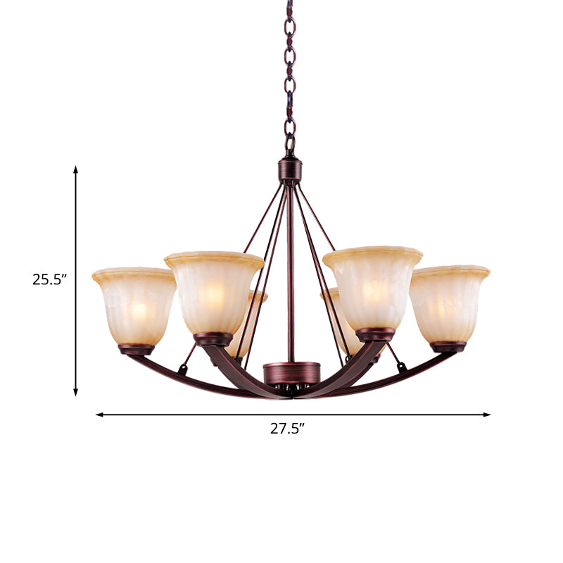 Antieke bel kroonluchter hanglamp 6/8 bollen matglashanglamp in koper voor woonkamer