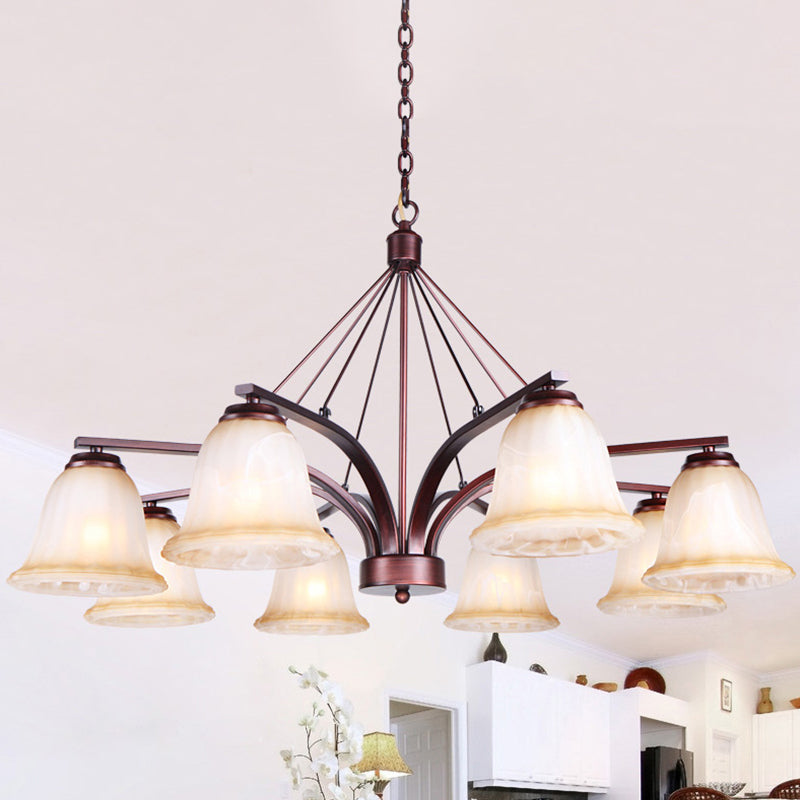 Antieke bel kroonluchter hanglamp 6/8 bollen matglashanglamp in koper voor woonkamer
