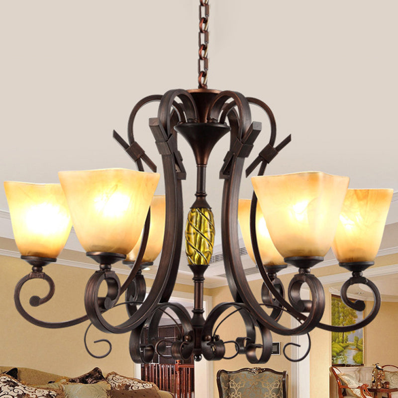Piramide woonkamer kroonluchter verlichting antiek beige glas 6/8 koppen bruine ophanging licht