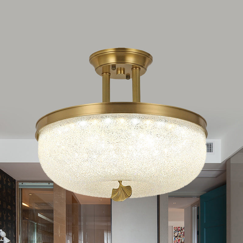 Traditionalism Bowl Semi Flush Mount Frosted Glass LED Close to Ceiling Lighting Fixture in Black/Gold, 12"/16" Width