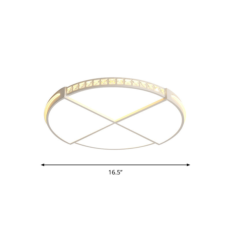 White Circle Division Flush Ceiling Light Minimalist Crystal Encrusted 16.5"/20.5" W LED Flushmount with Acrylic Diffuser