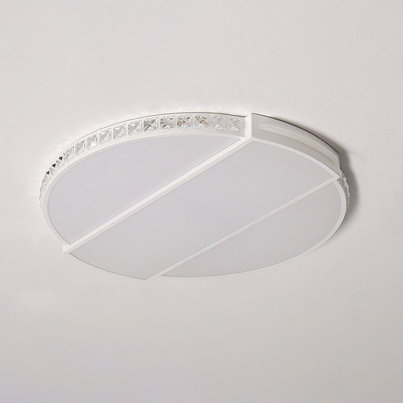 Faceted Cut Crystal Disc Flush Mount Modernist White 16"/20.5" Dia LED Ceiling Lighting for Bedroom
