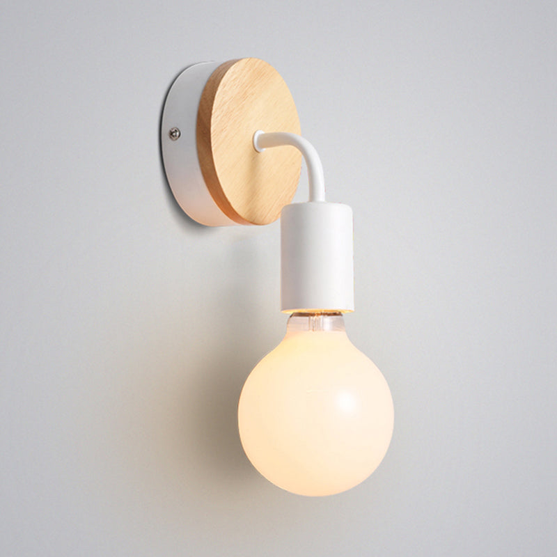 Noordse stijlvolle kale lamp Wandlicht SCONCE METAL EN HOUT 1 LICHT SLAAPKAMER wandlamp met gebogen arm in het wit