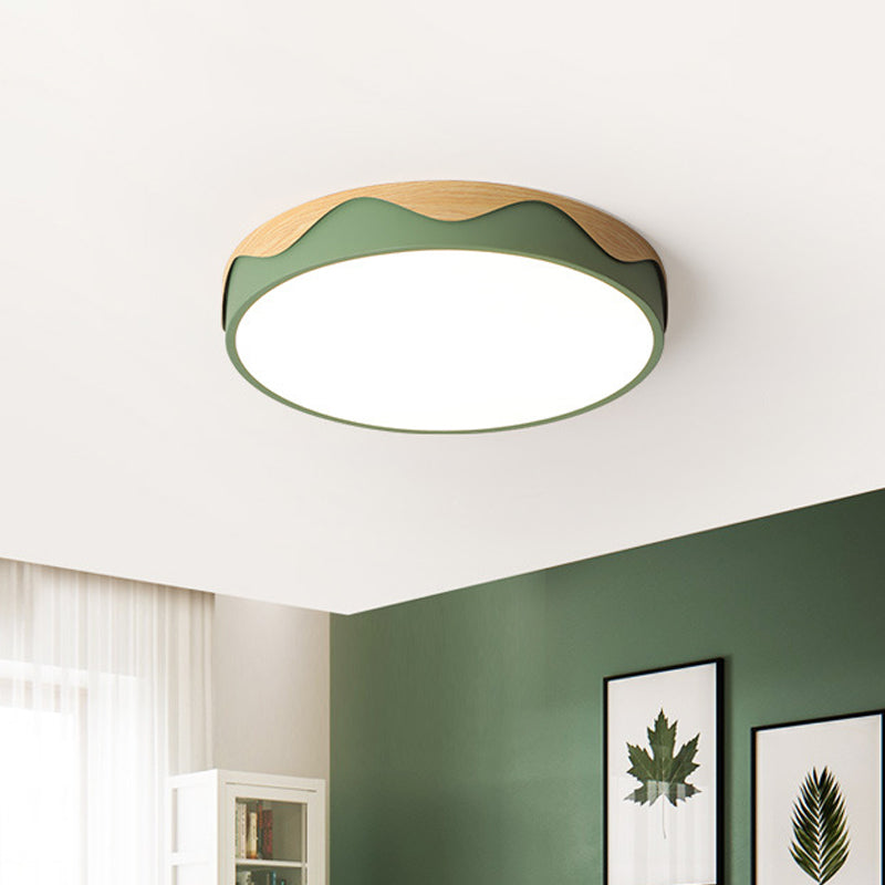 Rounded Thin Close to Ceiling Light Macaron Acrylic Grey/Green 16.5"/20.5" Wide LED Flush Mount Light with Wavy Edge, Warm/White Light
