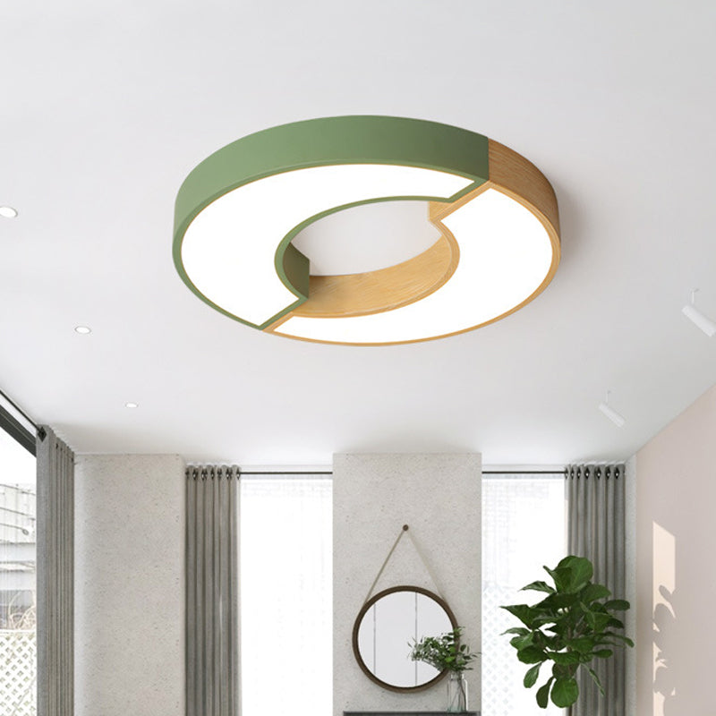 Grey/Green-Wood Double Arch Flushmount Nordic Iron 16.5"/20.5" Dia LED Ceiling Mounted Light in Warm/White Light