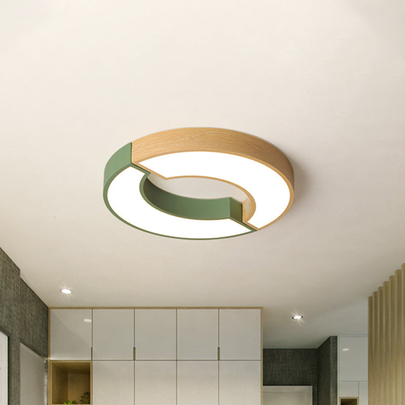 Grey/Green-Wood Double Arch Flushmount Nordic Iron 16.5"/20.5" Dia LED Ceiling Mounted Light in Warm/White Light