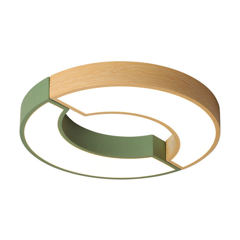Grey/Green-Wood Double Arch Flushmount Nordic Iron 16.5"/20.5" Dia LED Ceiling Mounted Light in Warm/White Light