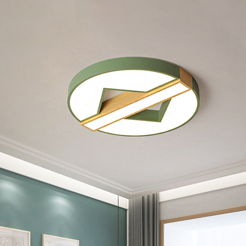 16.5"/20.5" W LED Bedroom Ceiling Light Macaron Green/Grey-Wood Flushmount Lighting with Spliced Round Acrylic Shade, Warm/White Light