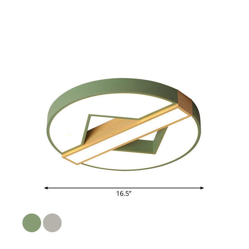 16.5"/20.5" W LED Bedroom Ceiling Light Macaron Green/Grey-Wood Flushmount Lighting with Spliced Round Acrylic Shade, Warm/White Light