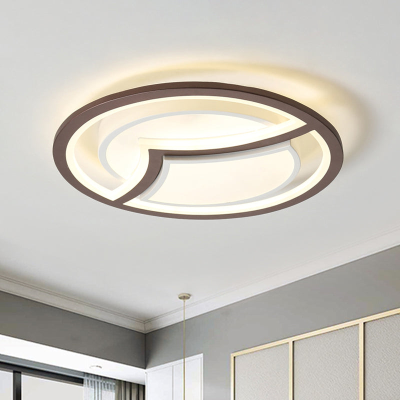 Thin Circle Bedroom Ceiling Flush Nordic Iron 18"/21.5" W LED Flush Light Fixture in Coffee with Gull Pattern, Warm/White Light
