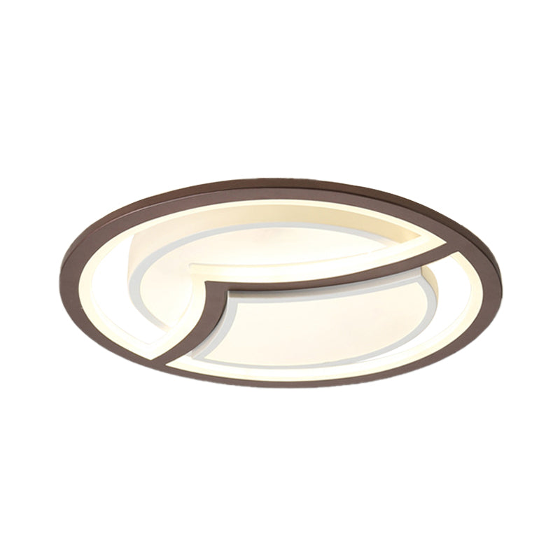 Thin Circle Bedroom Ceiling Flush Nordic Iron 18"/21.5" W LED Flush Light Fixture in Coffee with Gull Pattern, Warm/White Light