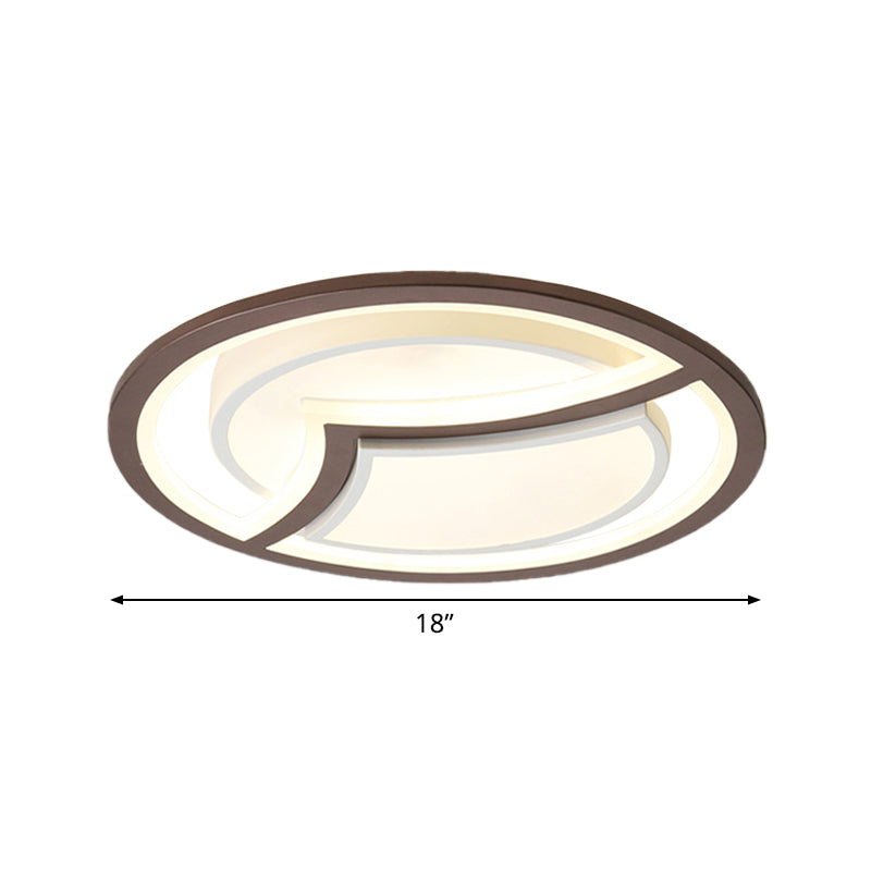Thin Circle Bedroom Ceiling Flush Nordic Iron 18"/21.5" W LED Flush Light Fixture in Coffee with Gull Pattern, Warm/White Light