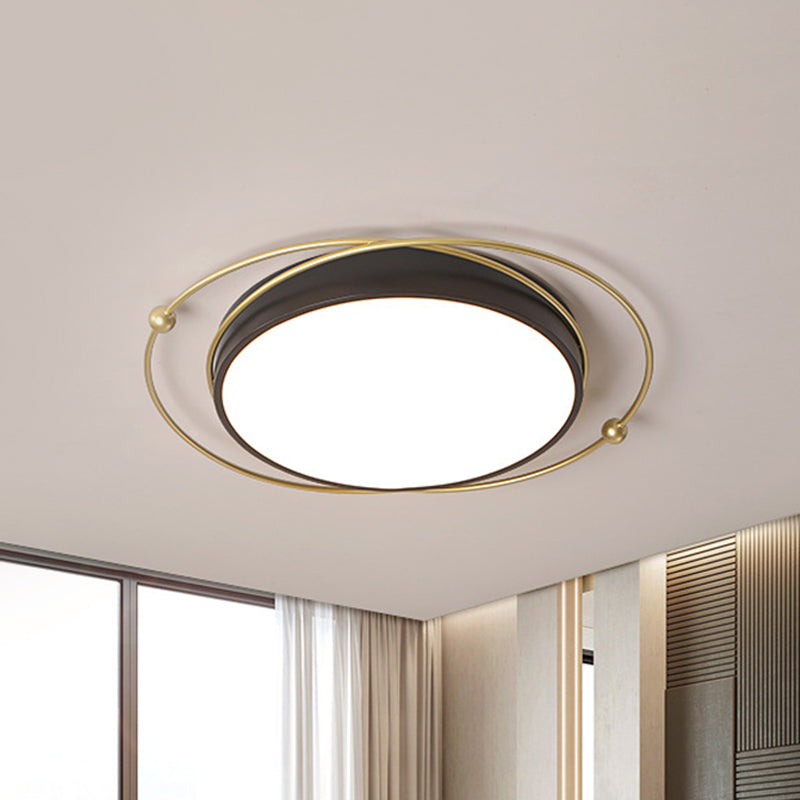 Postmodern Orbital Metallic Flush Mount 16"/19.5" Wide LED Ceiling Lighting Fixture in Black-Gold, Warm/White Light