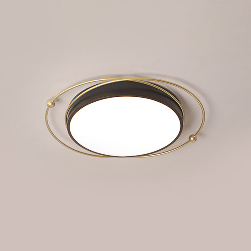 Postmodern Orbital Metallic Flush Mount 16"/19.5" Wide LED Ceiling Lighting Fixture in Black-Gold, Warm/White Light