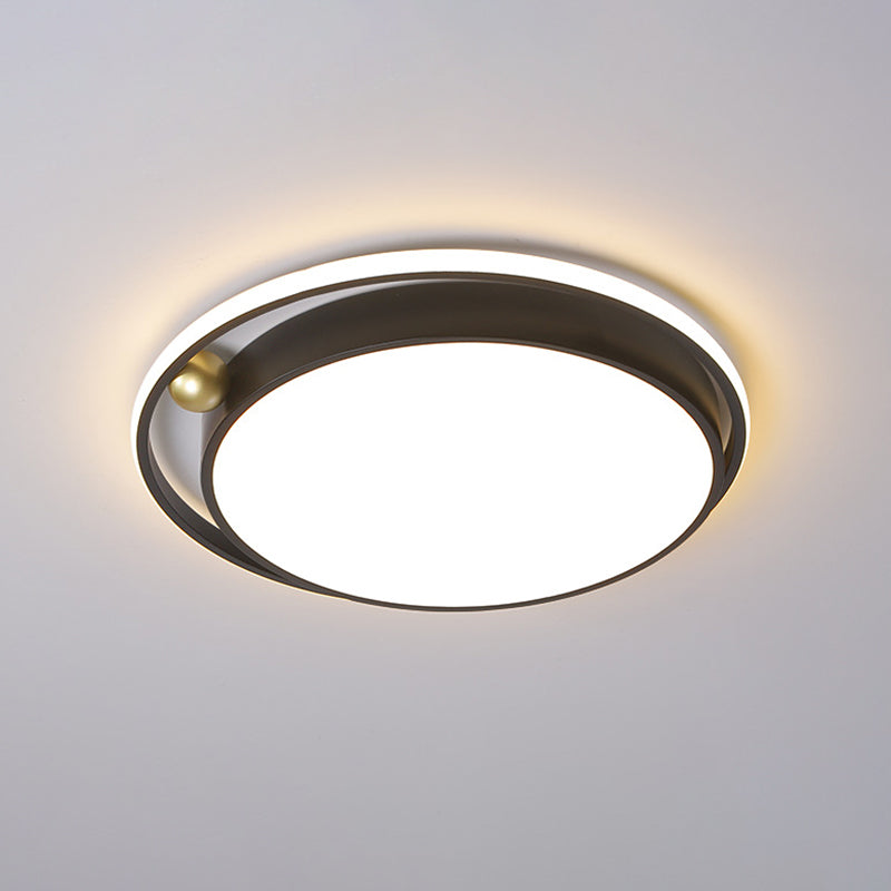 Round Bedroom Ceiling Flush Light Iron 16"/19.5" W LED Minimalist Flush Mount Fixture in Black with Glow Frame, Warm/White Light
