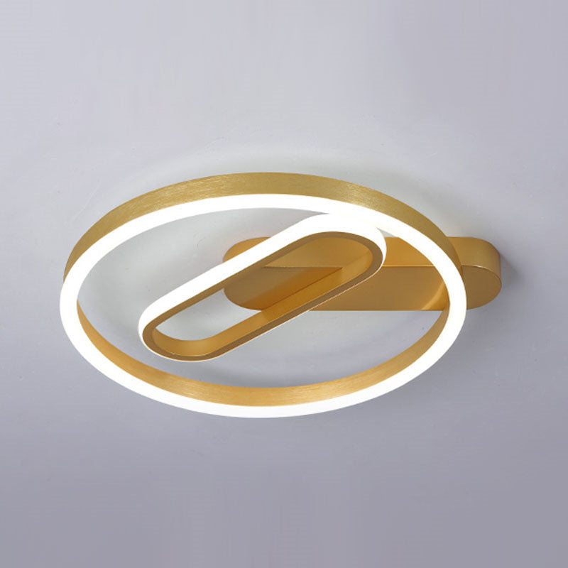 Circle and Oblong Inner Ceiling Flush Simple Aluminum Bedroom 16"/19.5" Wide LED Flush Mount Lighting in Gold, Warm/White Light