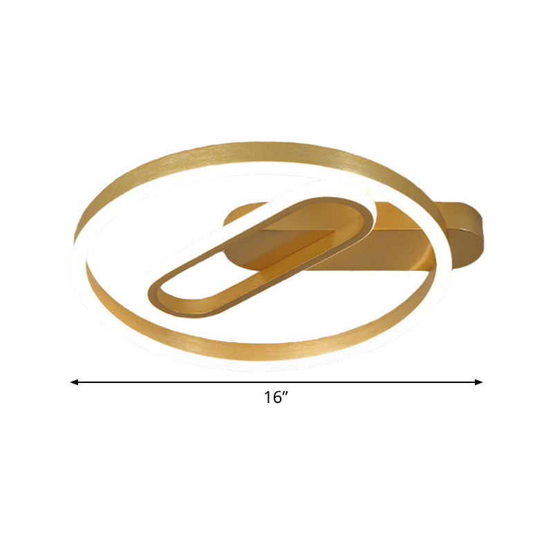 Circle and Oblong Inner Ceiling Flush Simple Aluminum Bedroom 16"/19.5" Wide LED Flush Mount Lighting in Gold, Warm/White Light