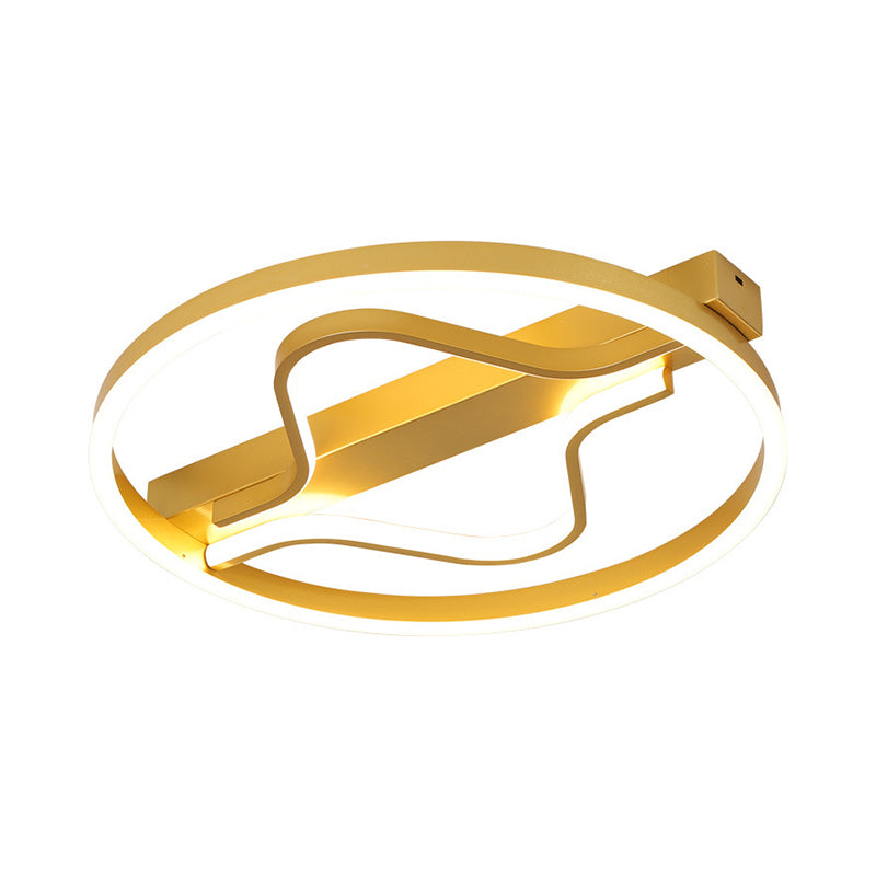 Aluminum Circle Flush Mount Light Modernist Gold 16"/19.5" Wide LED Surface Ceiling Lamp with Ripplet Central, Warm/White Light