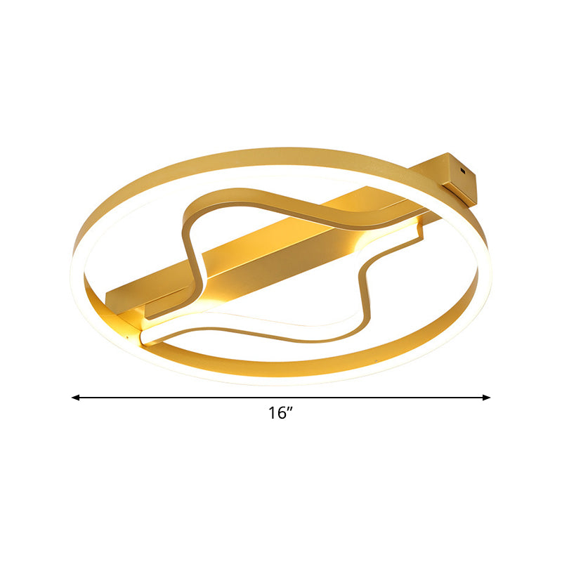 Aluminum Circle Flush Mount Light Modernist Gold 16"/19.5" Wide LED Surface Ceiling Lamp with Ripplet Central, Warm/White Light