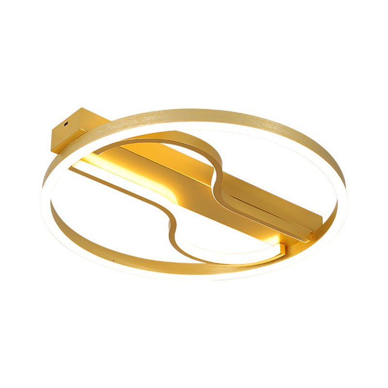 16"/19.5" W Modernist Swirl Ceiling Lamp Aluminum Bedroom LED Flush Mount Lighting in Gold with Round Frame, Warm/White Light