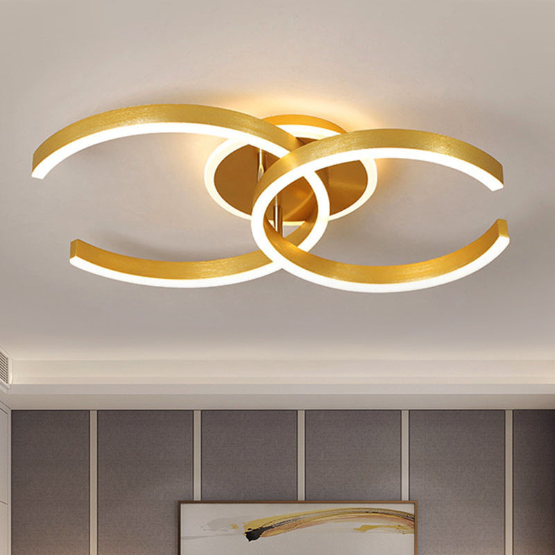 Modern Stylish Dual C Ceiling Light Aluminum Hotel 20.5/23 Inch Wide LED Flush Mount in Gold, Warm/White Light
