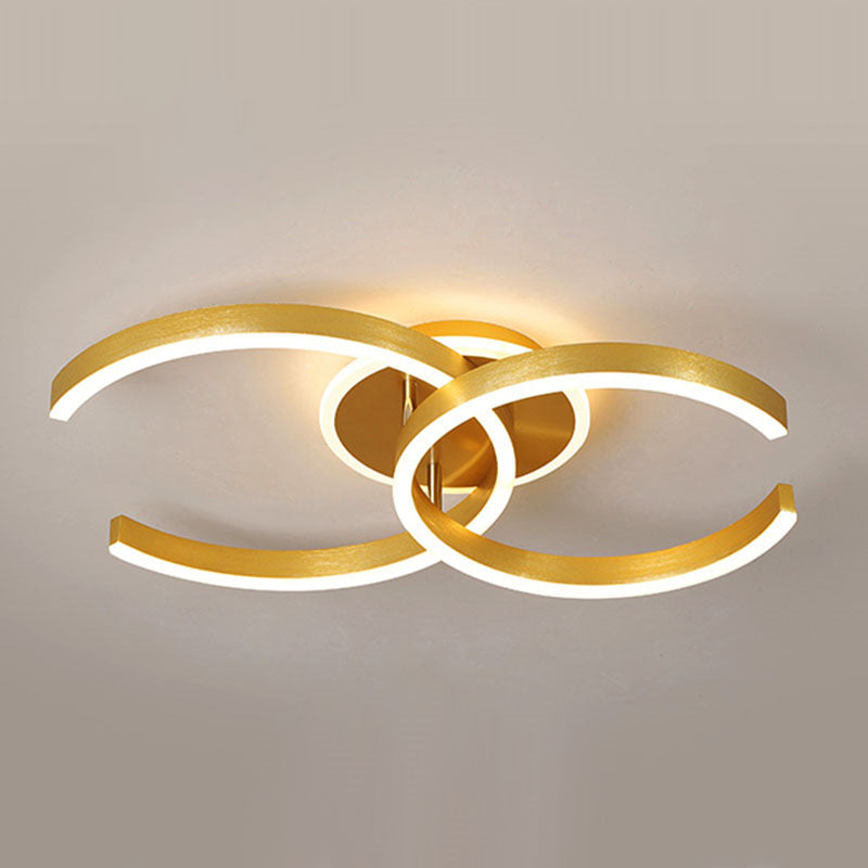Modern Stylish Dual C Ceiling Light Aluminum Hotel 20.5/23 Inch Wide LED Flush Mount in Gold, Warm/White Light