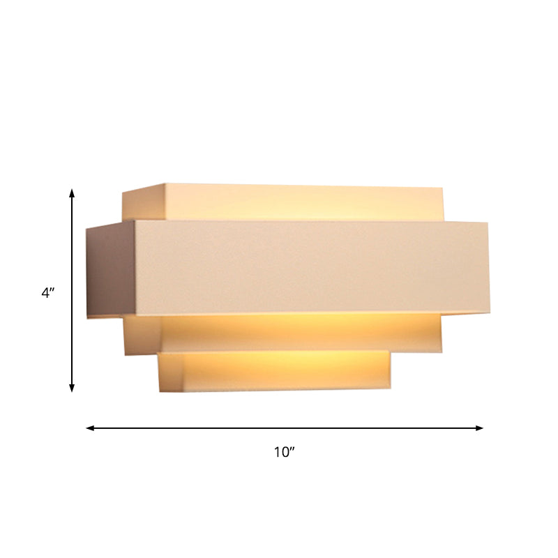 Contemporary Rectangle Wall Lamp with Tiered Design Metal 1 Head Bedroom Wall Sconce Lighting in White