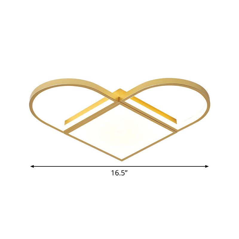 Love Shaped Thin Surface Ceiling Light Modernist Metal Loft House 16.5"/20.5" W LED Flush Mount Lighting in Gold, Warm/White Light