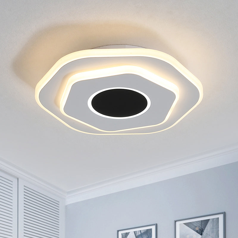 Witte Gelaagde Hexagon Flush Mount Modern Acryl LED Flush Mount Plafond Licht vast in Warm/Wit Licht