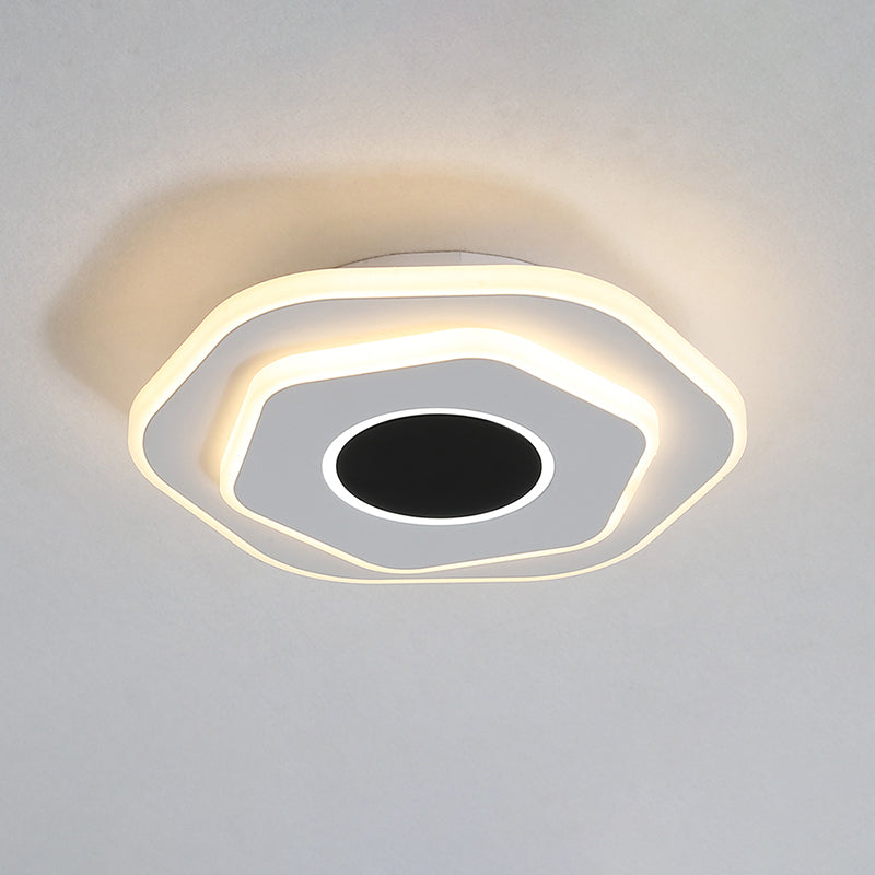 White Layered Hexagon Flush Mount Modern Acrylic LED Flush Mount Ceiling Light Fixture in Warm/White Light