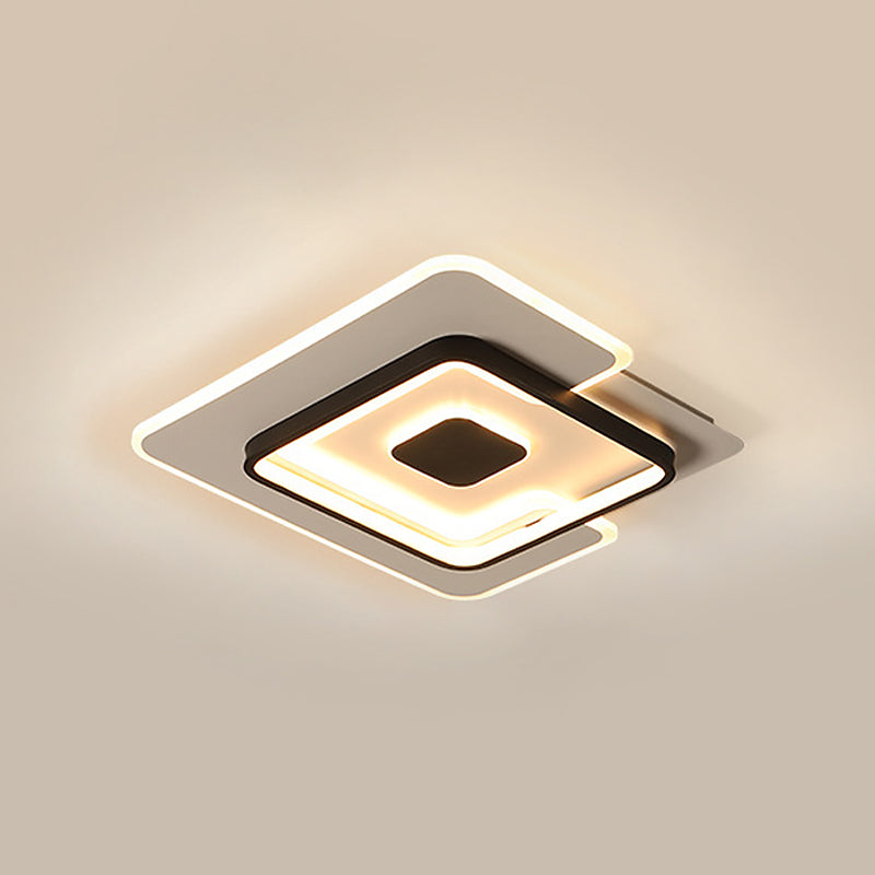 Thin 2-Layer Squared Bedroom Flushmount Iron Modernist LED Ceiling Lighting in Black and White, 18"/21.5" Width