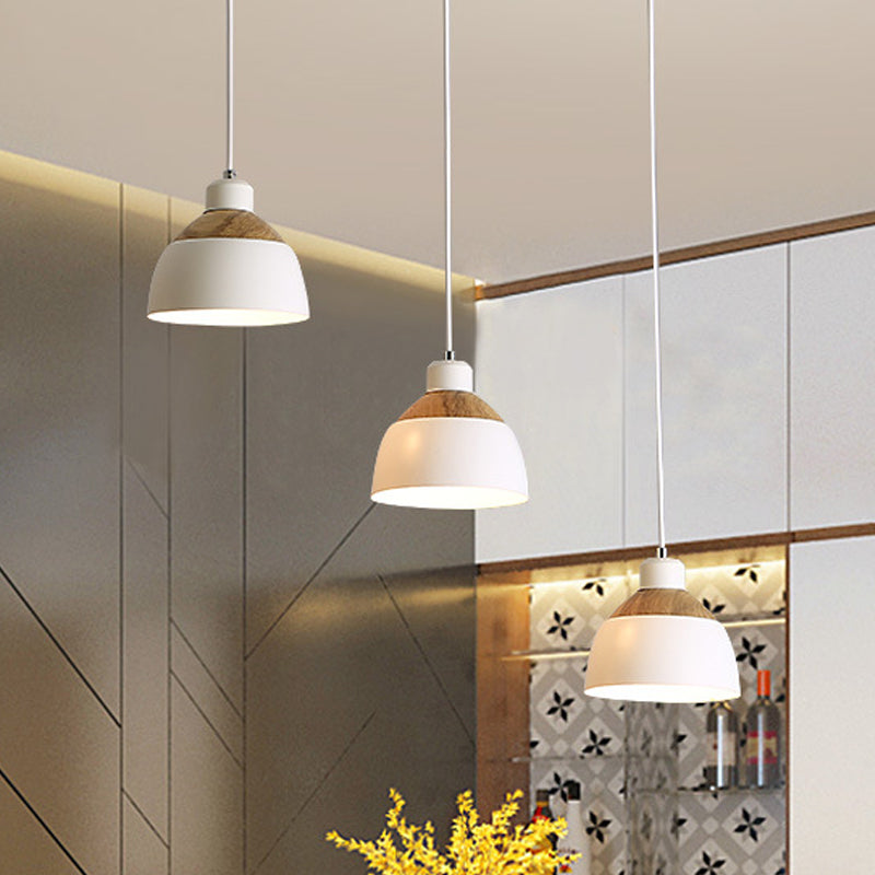 Bowled Spleißen Multi-Pendant Nordic Eisen 3 Köpfe Weiß und Holzsuspension Licht über den Tisch